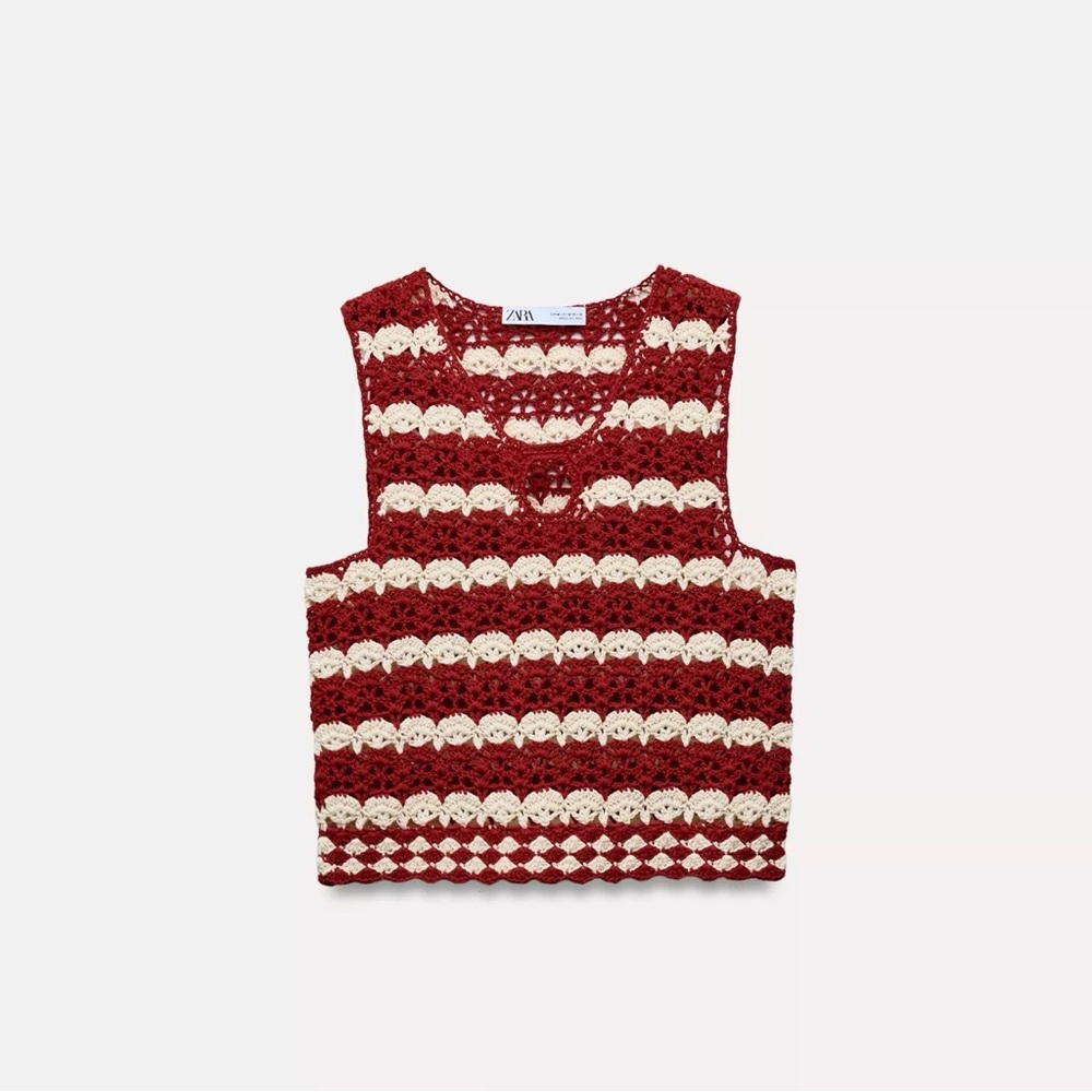 Zara Red and Cream Crochet Top